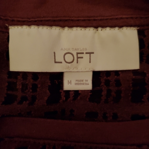 NWOT LOFT Unique Burgandy Cage Pattern See-through Blouse - Picture 3 of 3